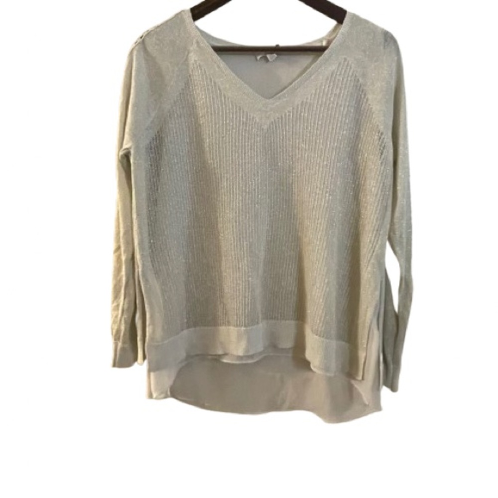 Lucky Brand Women’s Linen Blend Layered Ivory & Gold Knit Top Large